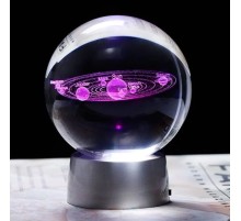 3D Işıklı Gezegen Cam Küre