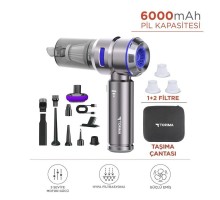 Üflemeli Şarjlı Araç Mini EL Süpürgesi 16.000PA Emiş Güçlü 4İN1 Araba Süpürgesi Mavi HL121