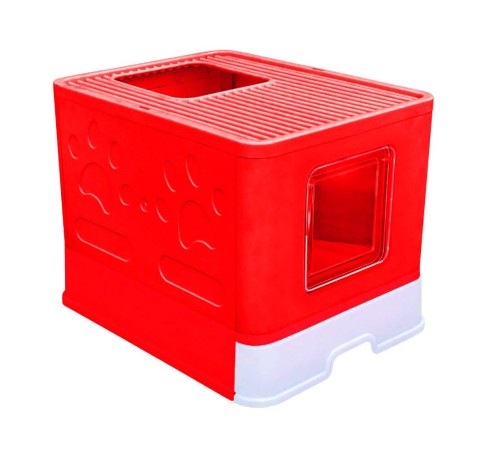 toptan-xml-dropshipping-Kapalı Kedi Tuvaleti Çekmeceli Üstten Çıkış Kırmızı