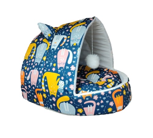toptan-xml-dropshipping-Renkli Kedi Desen Kedi Köpek Yatağı Yuvası
