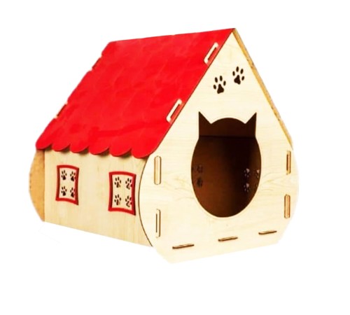toptan-xml-dropshipping-Ahşap Yetişkin Kedi Evi Kırmızı