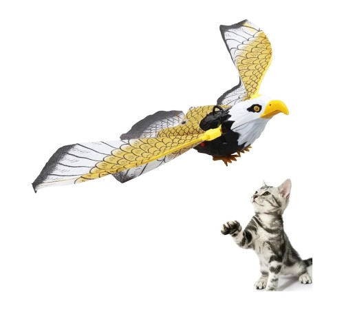toptan-xml-dropshipping-Kedi Oyuncağı Pilli 360 Derece Dönen Kartal Kuş İpli Kedi Oyuncağı
