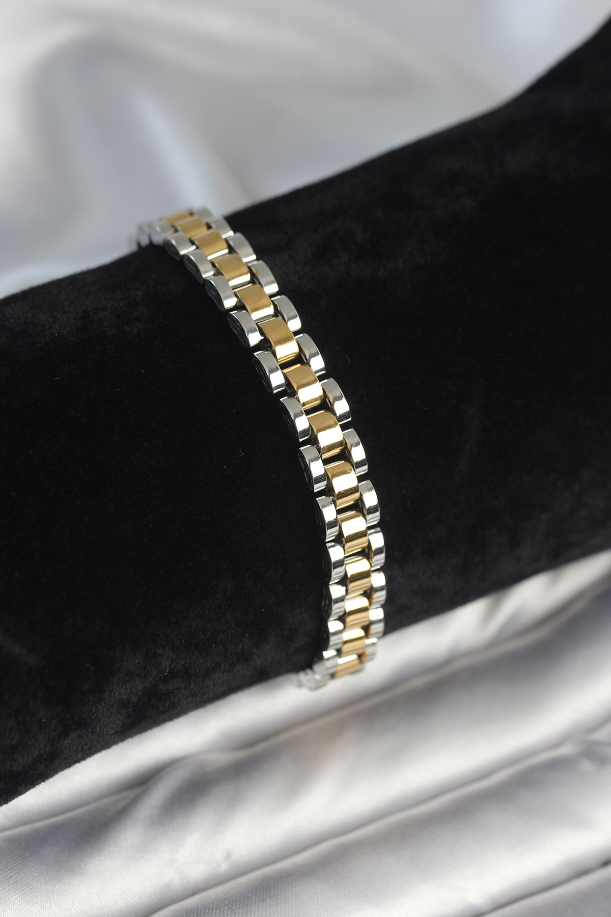 316L Çelik Gold ve Gümüş Renk 7 mm Kalınlık Erkek Bileklik TJ-EB3764