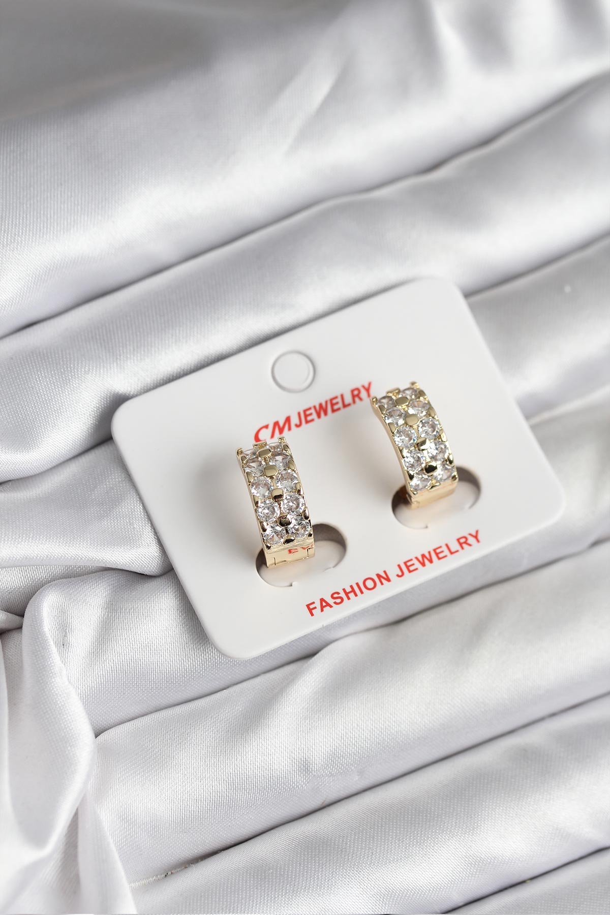 14K Gold Renk Kaplama Zirkon Taşlı CM Kadın Küpe TJ-BKP11419