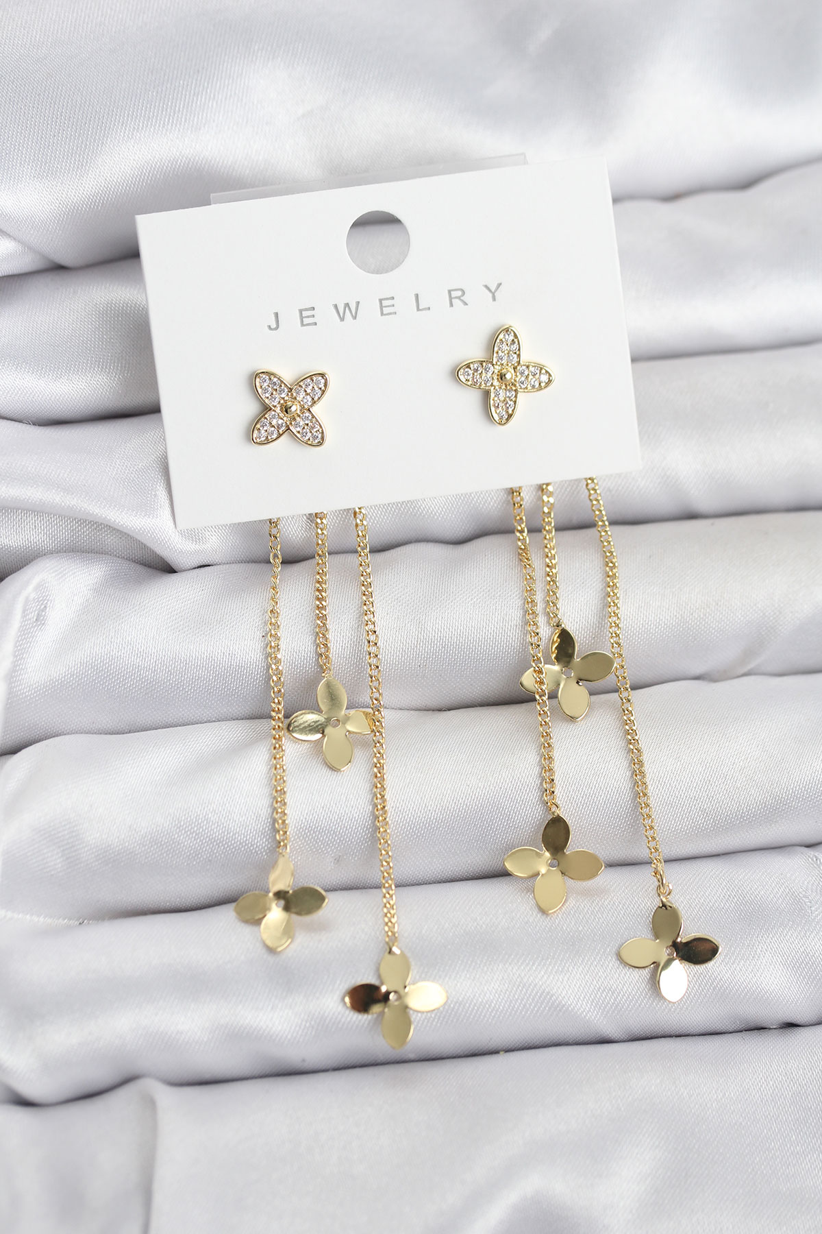 Lotus Model Gold Renk Pirinç Sallantılı Kadın Küpe - TJ-BKP11461