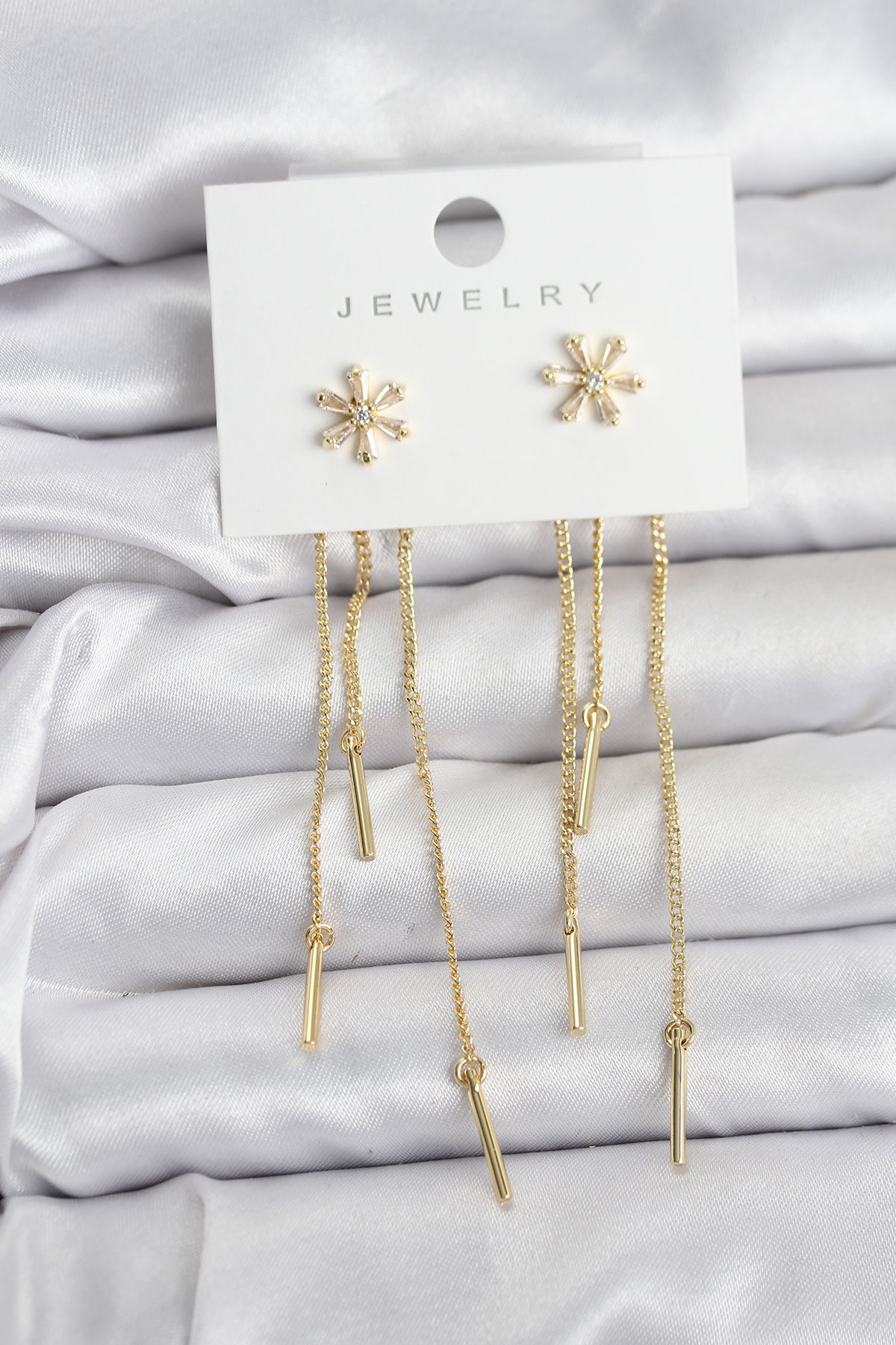 Çiçek Model Gold Pirinç Sallantılı Kadın Küpe TJ-BKP11465