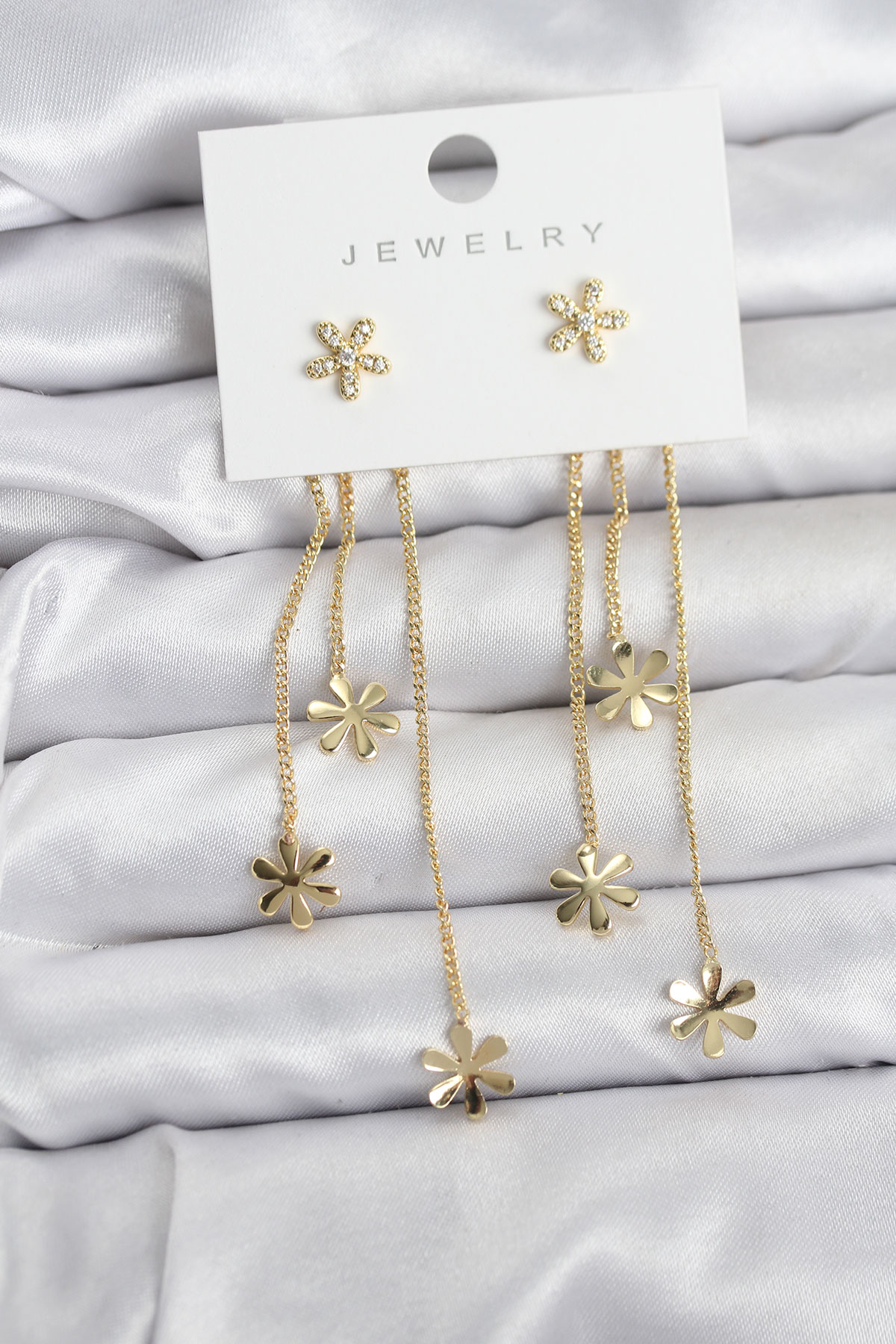 Papatya Model Gold Renk Pirinç Sallantılı Kadın Küpe TJ-BKP11467