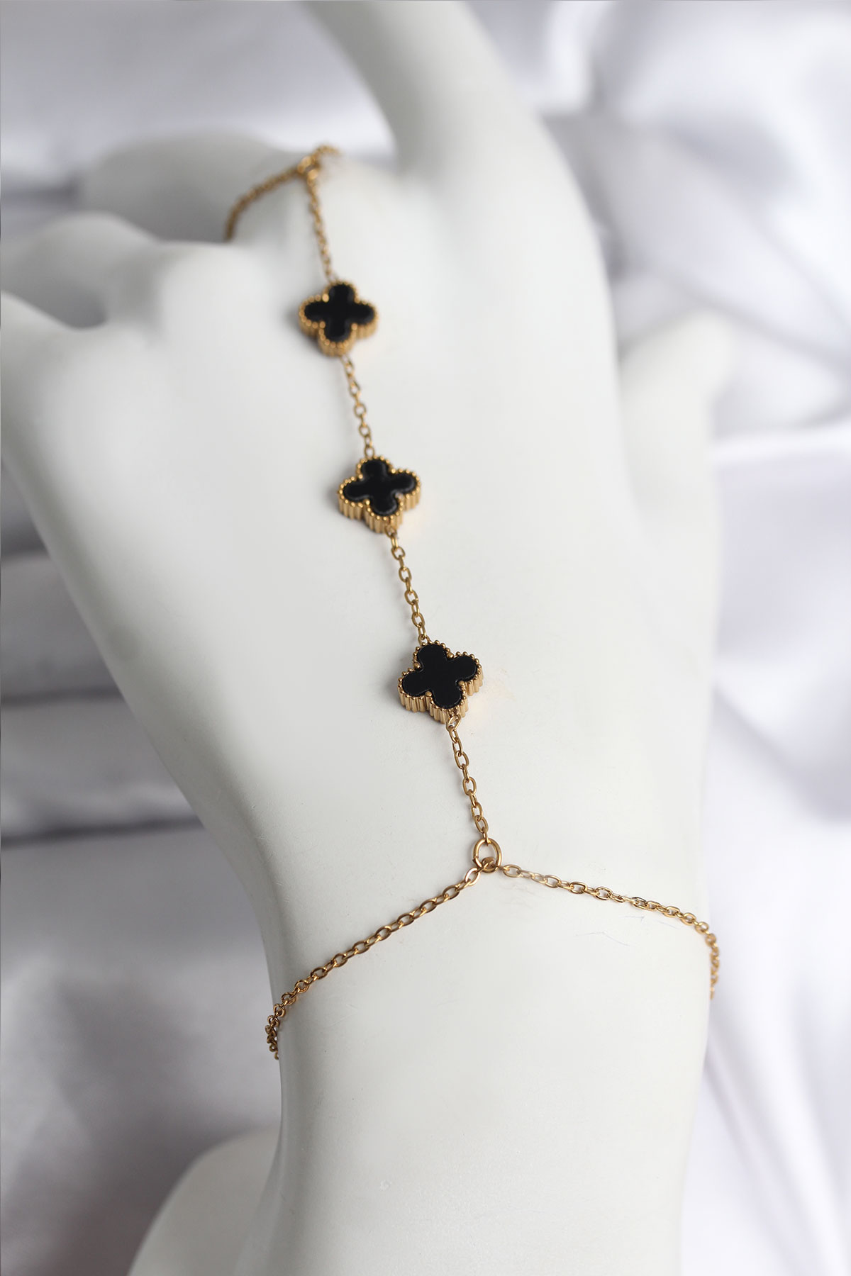 316L Çelik Gold Renk Siyah Yonca Model Kadın Şahmeran - TJ-SN736