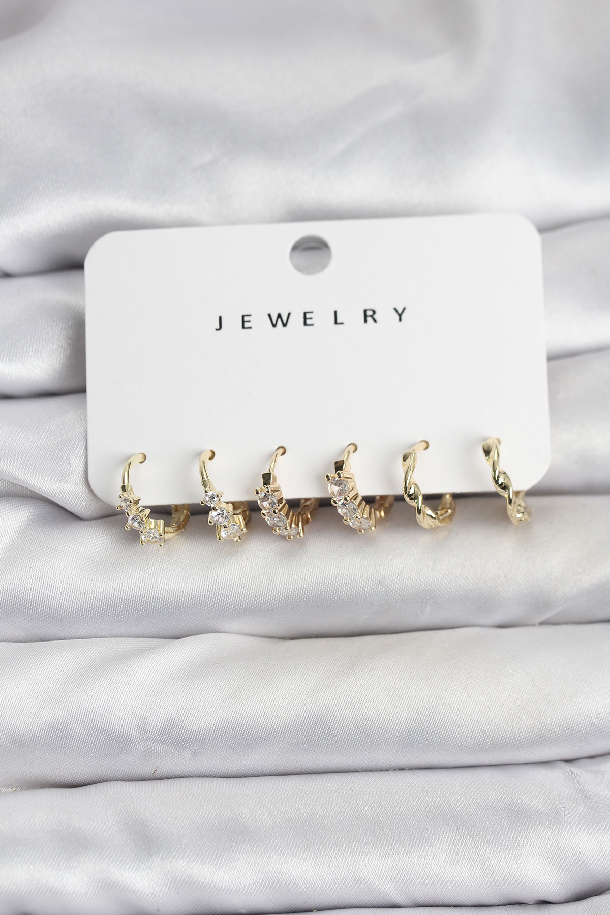 Pirinç Gold Renk Zirkon Taşlı Kadın Küpe Seti - TJ-BKP11479