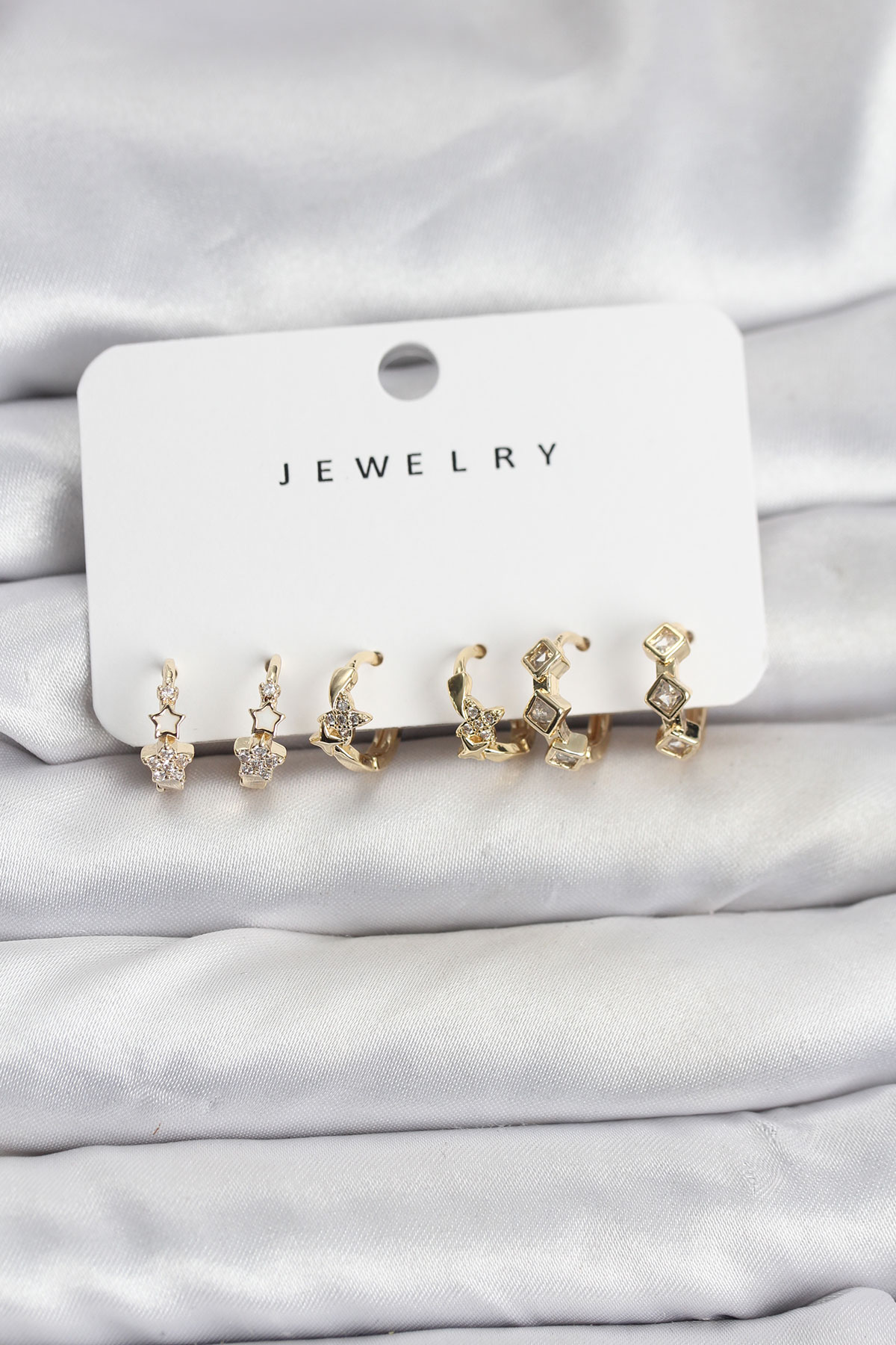 Gold Renk Pirinç Yıldız Modelli Kadın Küpe Seti - TJ-BKP11485