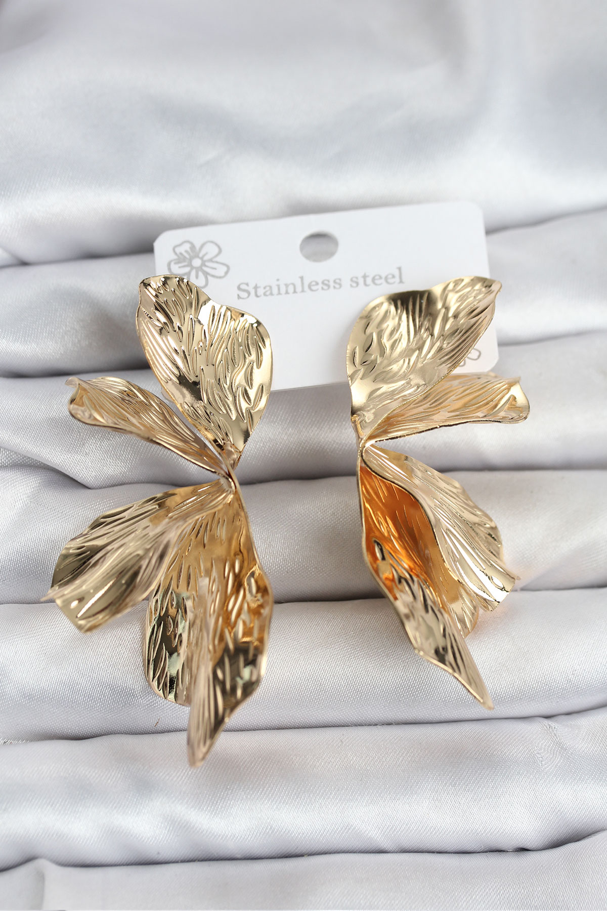 316L Çelik Gold Renk Lotus Yaprak Kadın Küpe - TJ-BKP11501