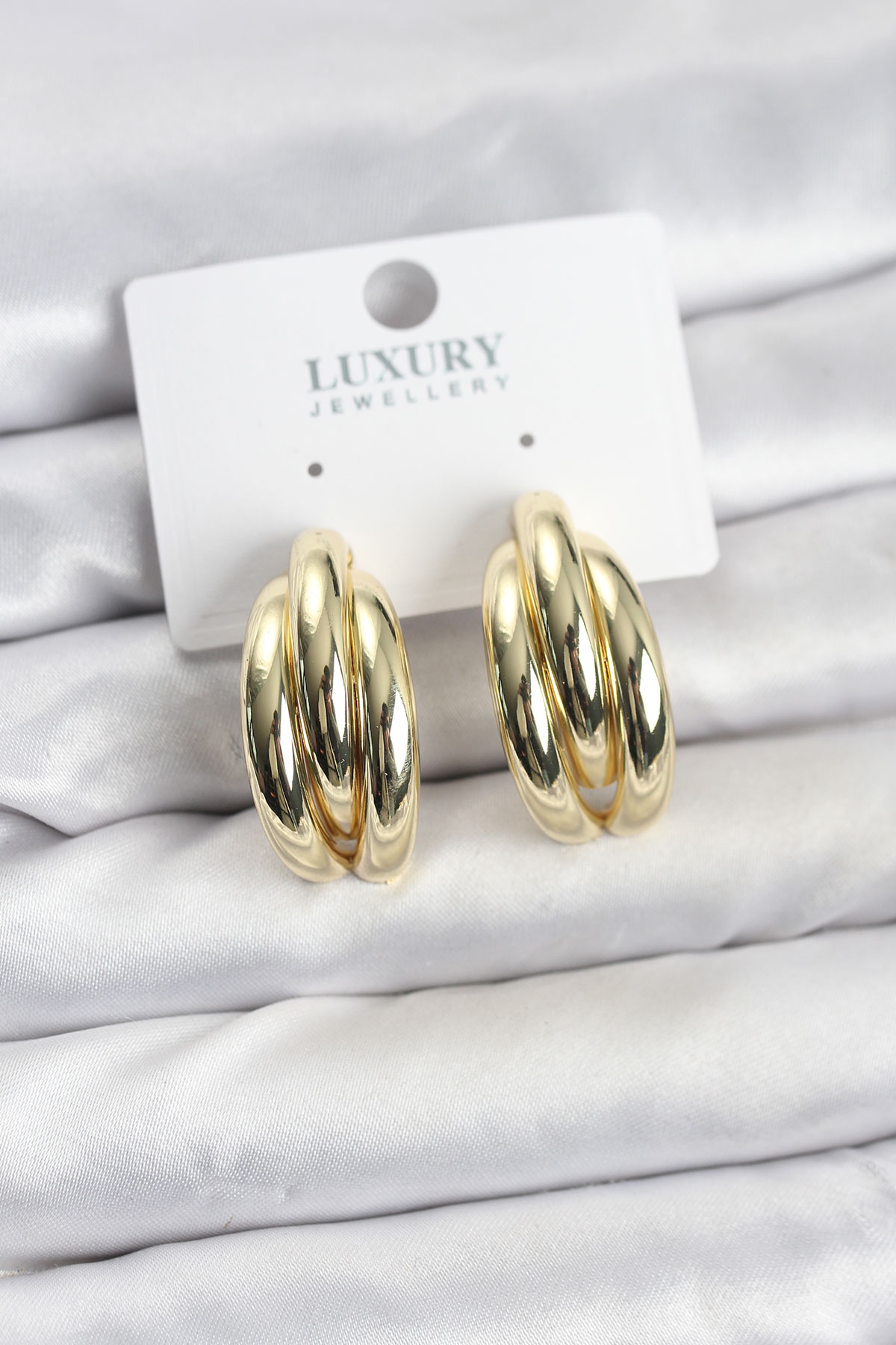 Gold Renk Pirinç Yarım Halka Model Kadın Küpe TJ-BKP11602
