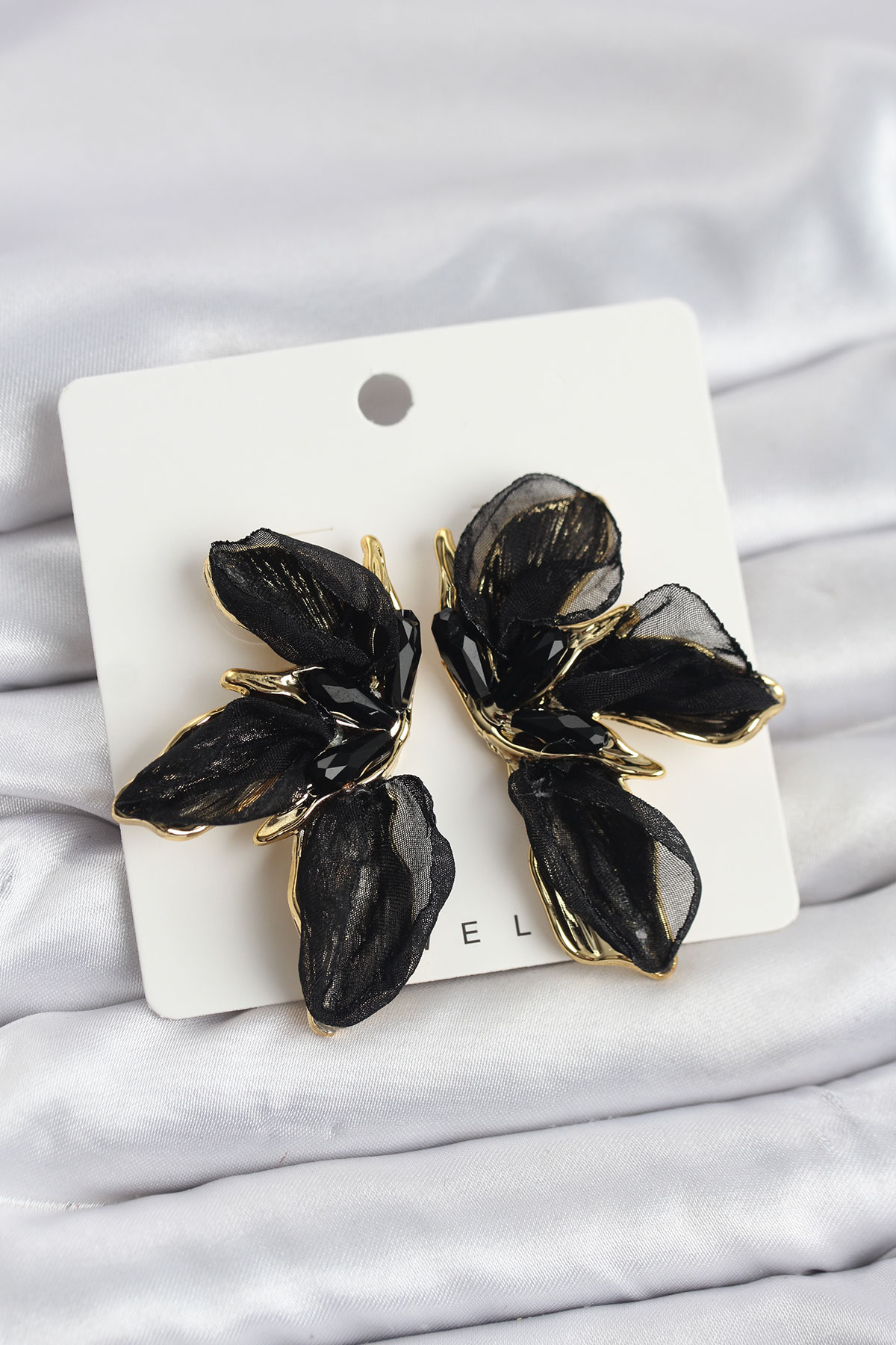 Lotus Model Siyah Renk Tüllü Kadın Küpe - TJ-BKP11630