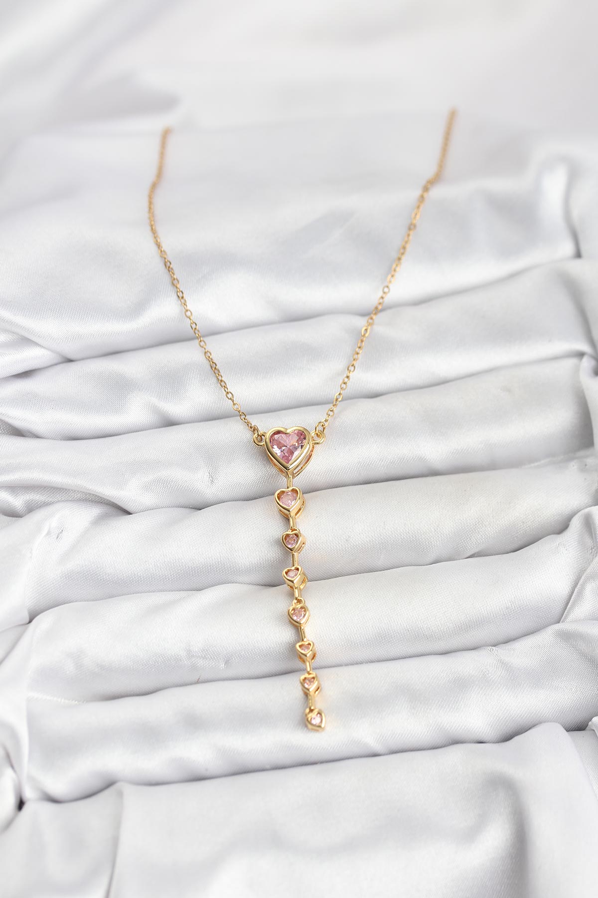316L Çelik Zincir Gold Renk Pembe Kalp Kadın Kolye - TJ-BKO10820
