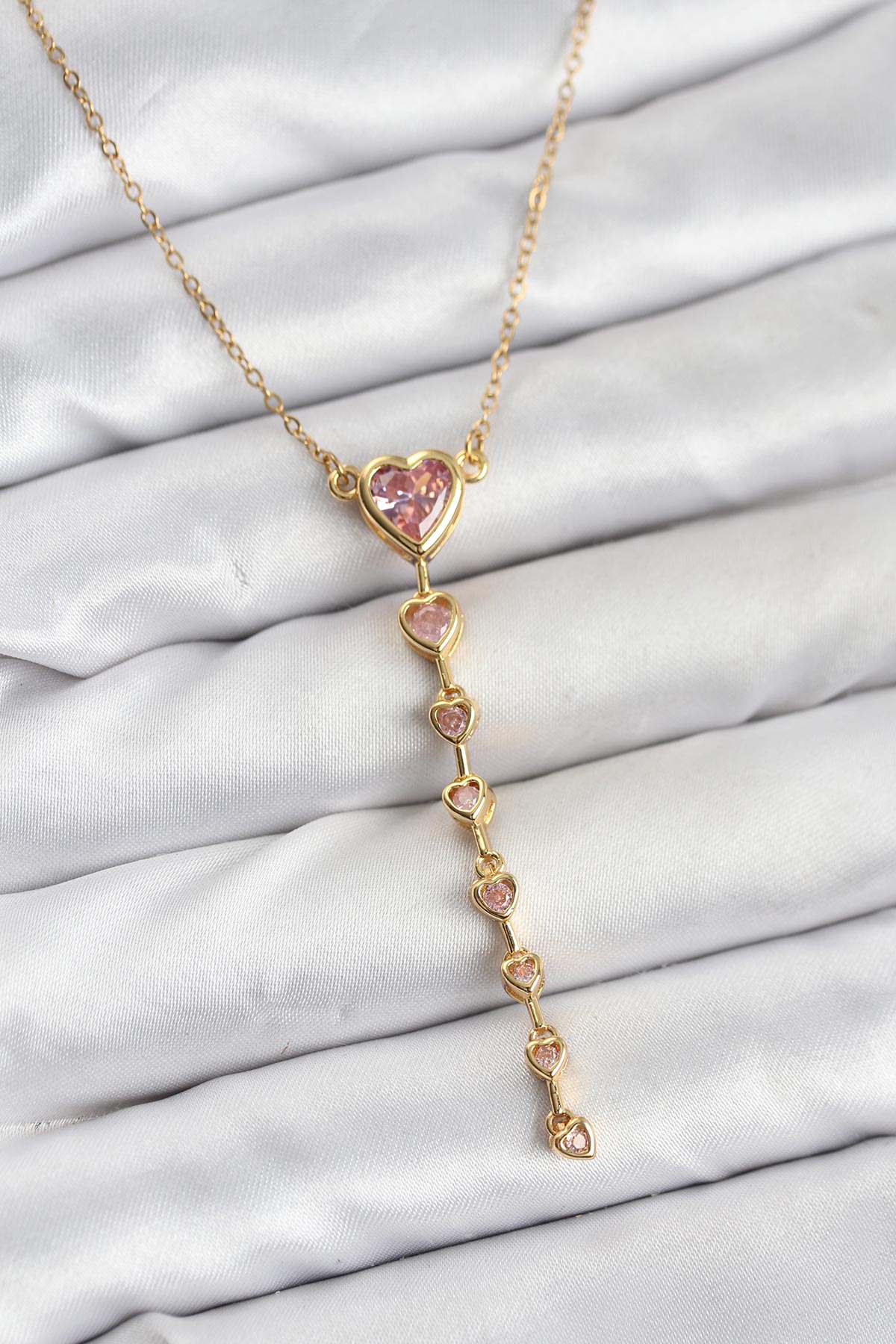 316L Çelik Zincir Gold Renk Pembe Kalp Kadın Kolye - TJ-BKO10820