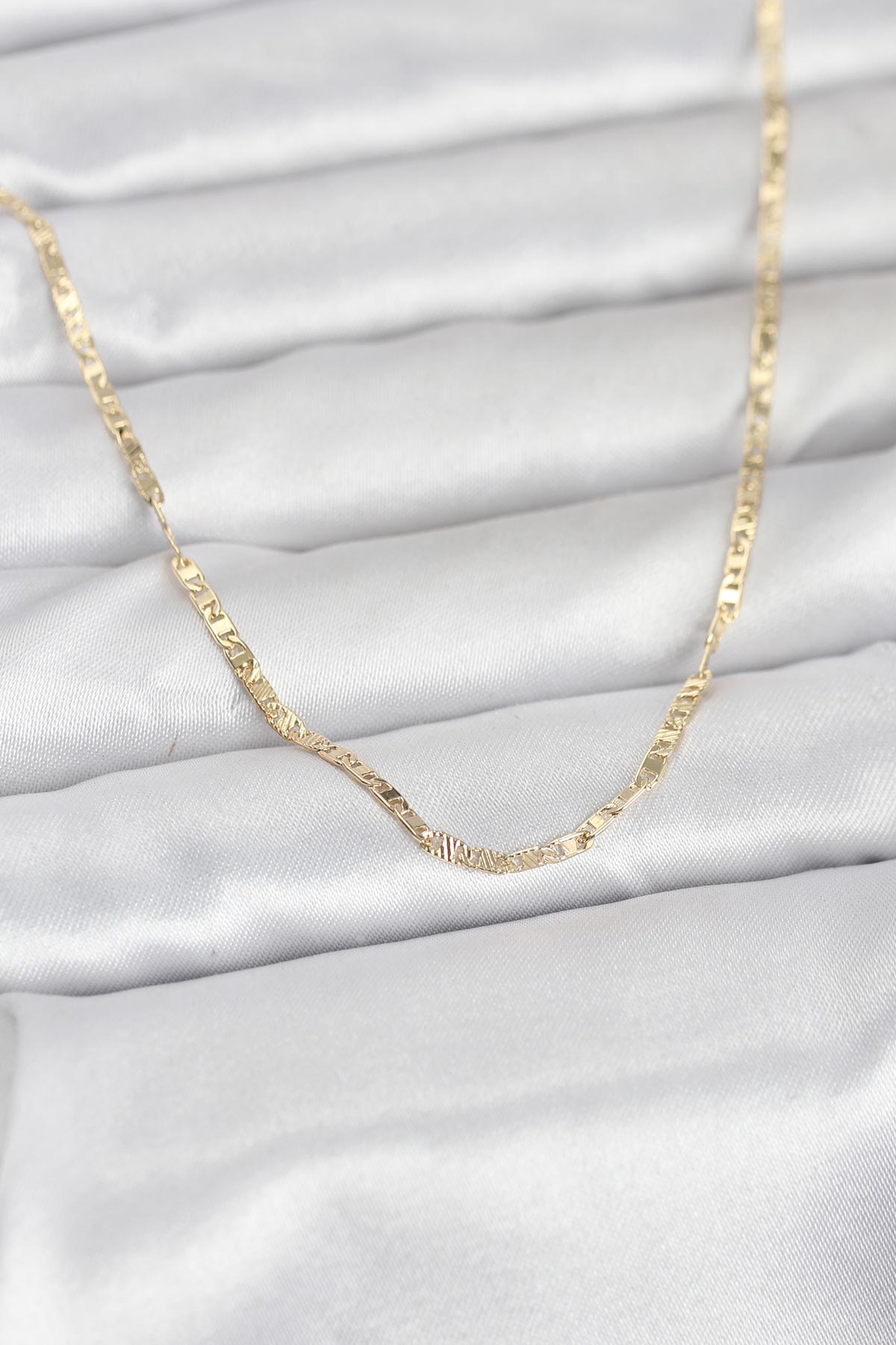 CM 14K Gold Renk Yassı Zincir Model 60 cm Kadın Kolye - TJ-BKO10946