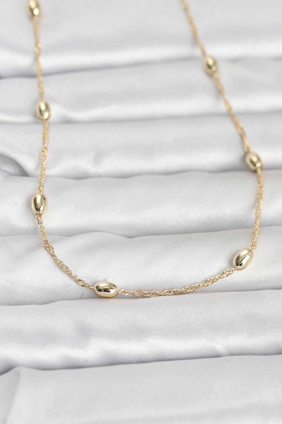 CM 14K Gold Renk Topçuklu Burgu Zincir Model 60 cm Kadın Kolye - TJ-BKO10963