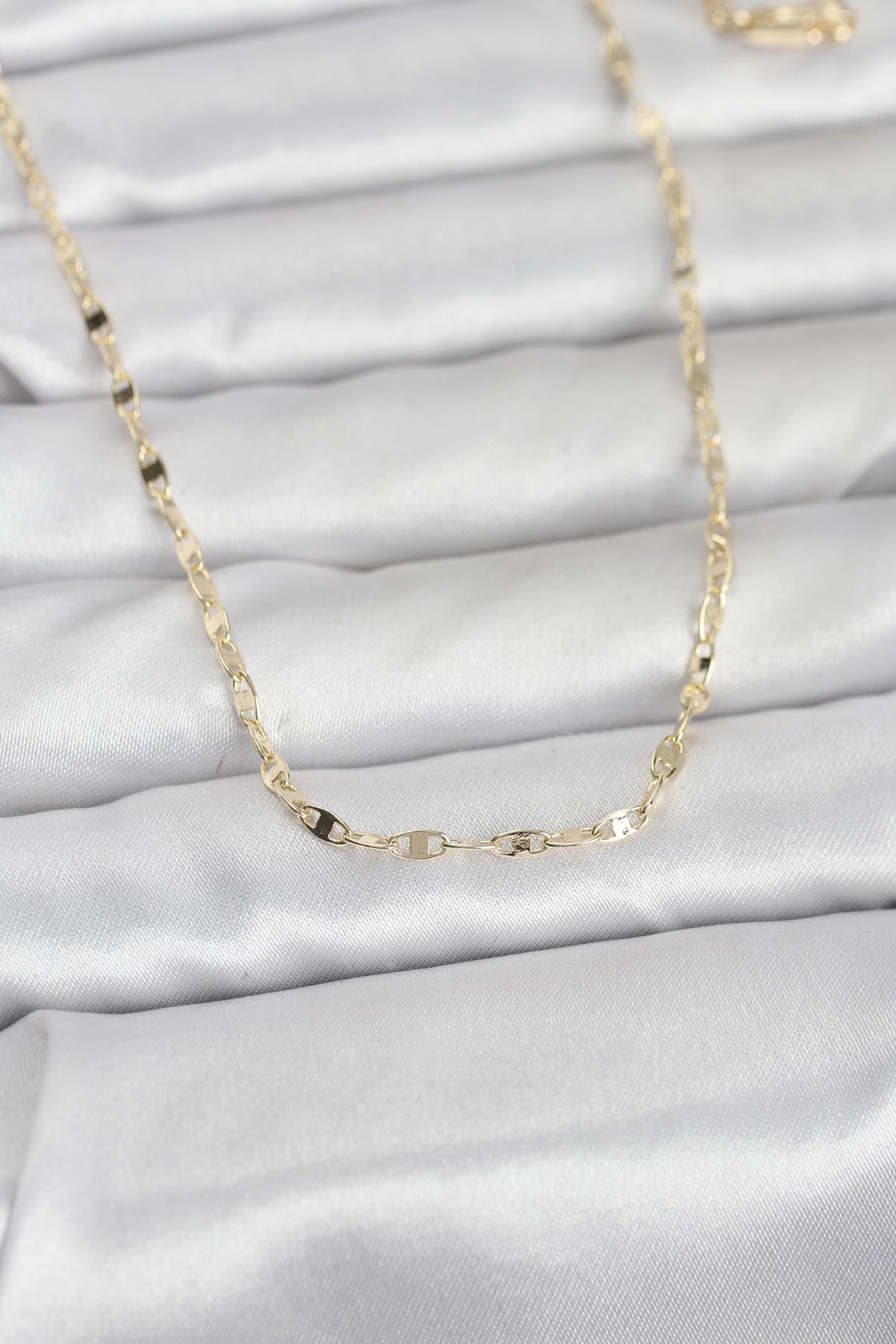 CM 14K Gold Renk Yassı Gemici Zincir Model 60 cm Kadın Kolye - TJ-BKO10967