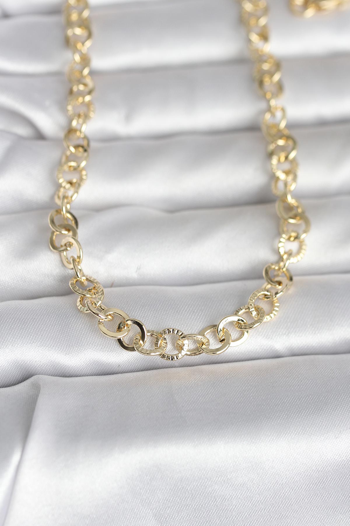 CM 14K Gold Renk Kalın Halka Zincirli 60 cm Kadın Kolye - TJ-BKO10999