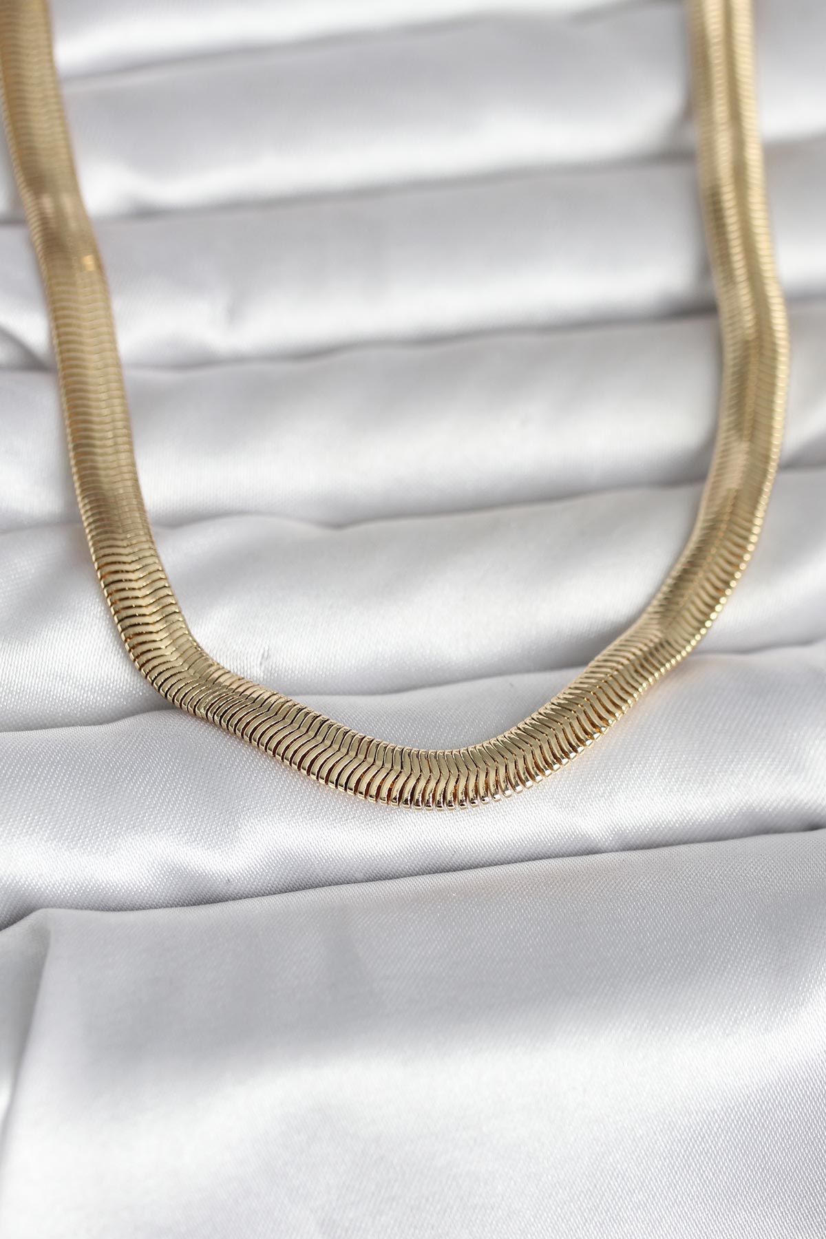 CM 14K Gold Renk Kalın Yassı Yılan Zincir Model 45 cm Kadın Kolye - TJ-BKO11006