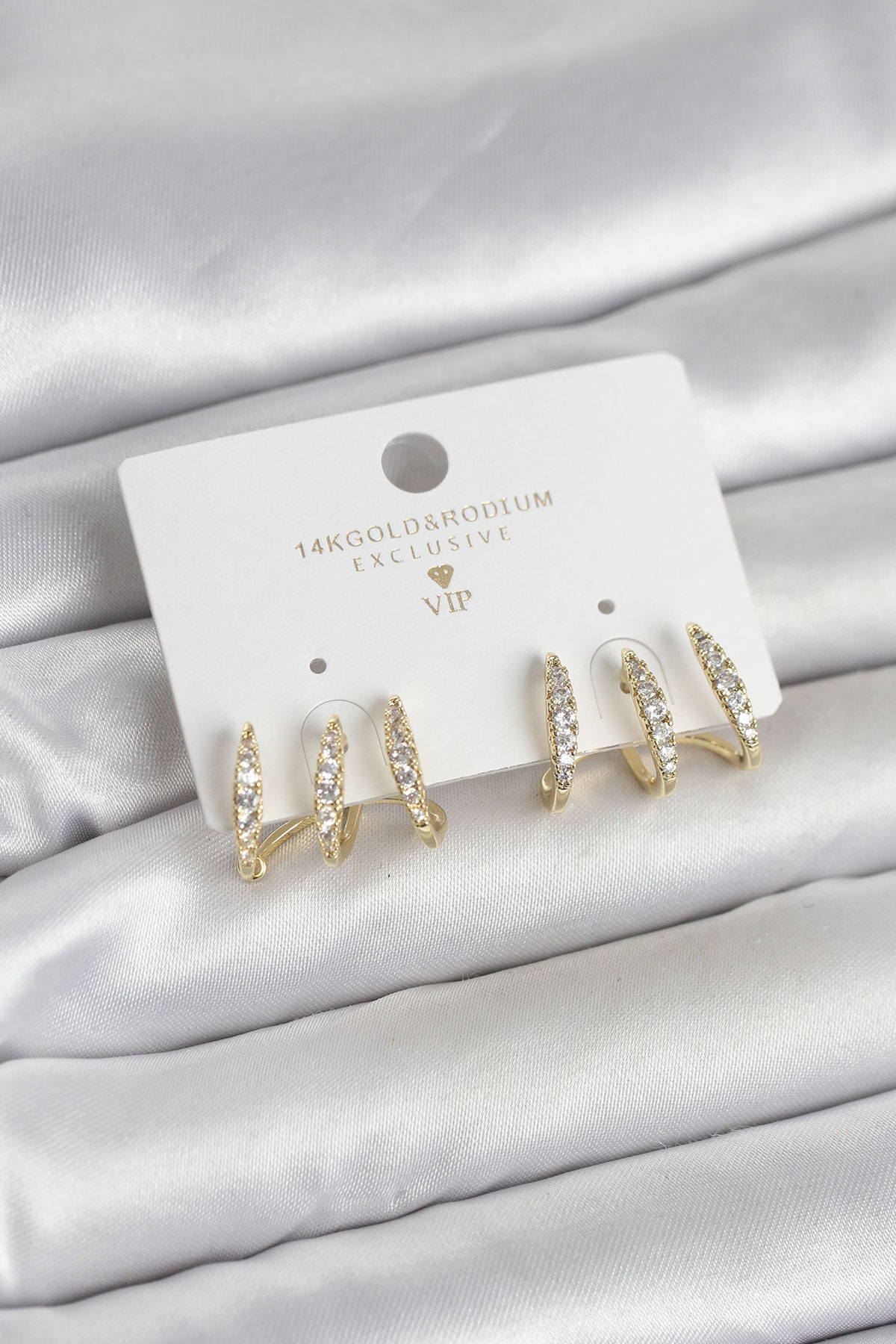 Gold Renk Pirinç Zirkon Taşlı Kadın Küpe - TJ-BKP11648