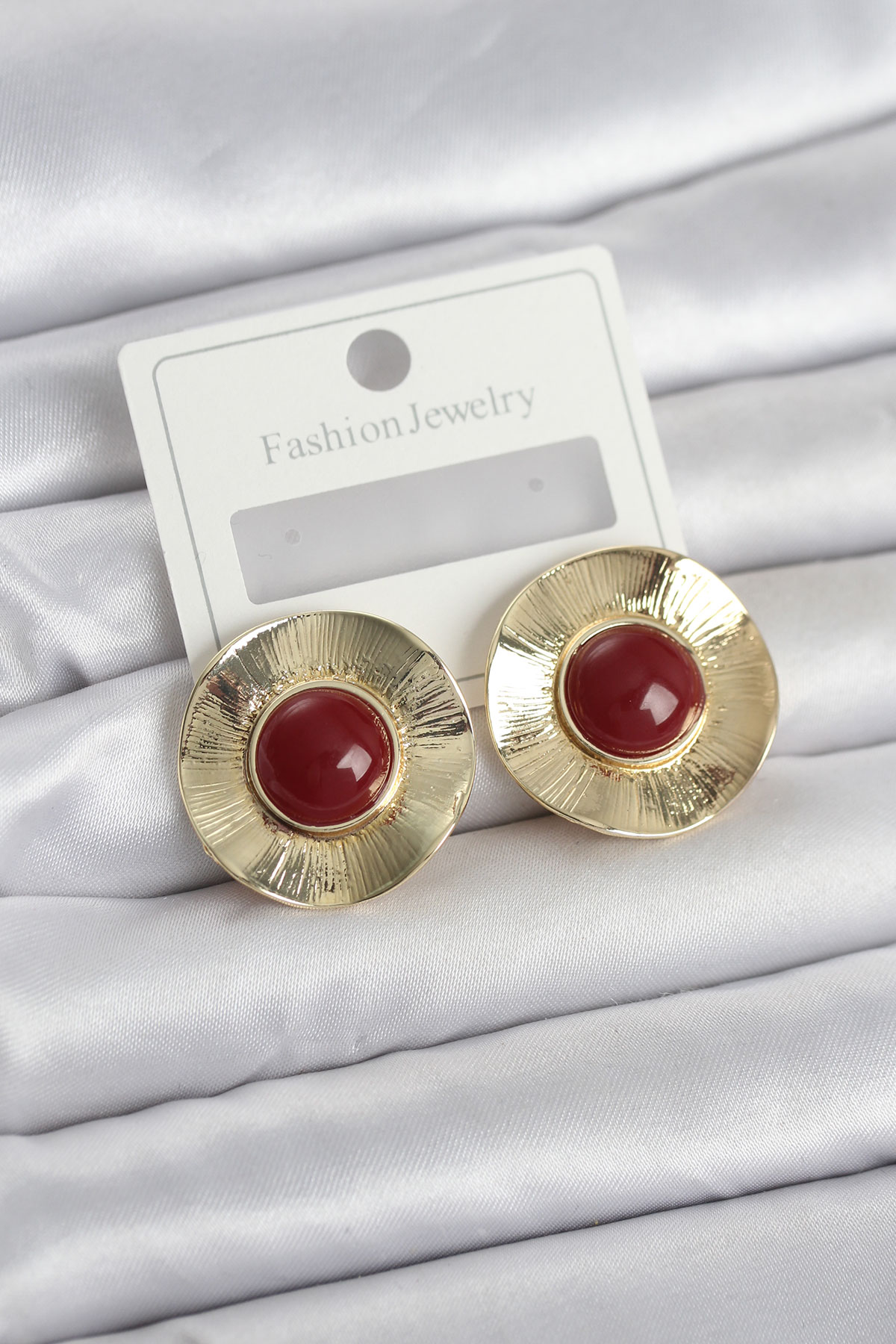 Vintage Model Bordo Gold Renk Pirinç Kadın Küpe TJ-BKP11661