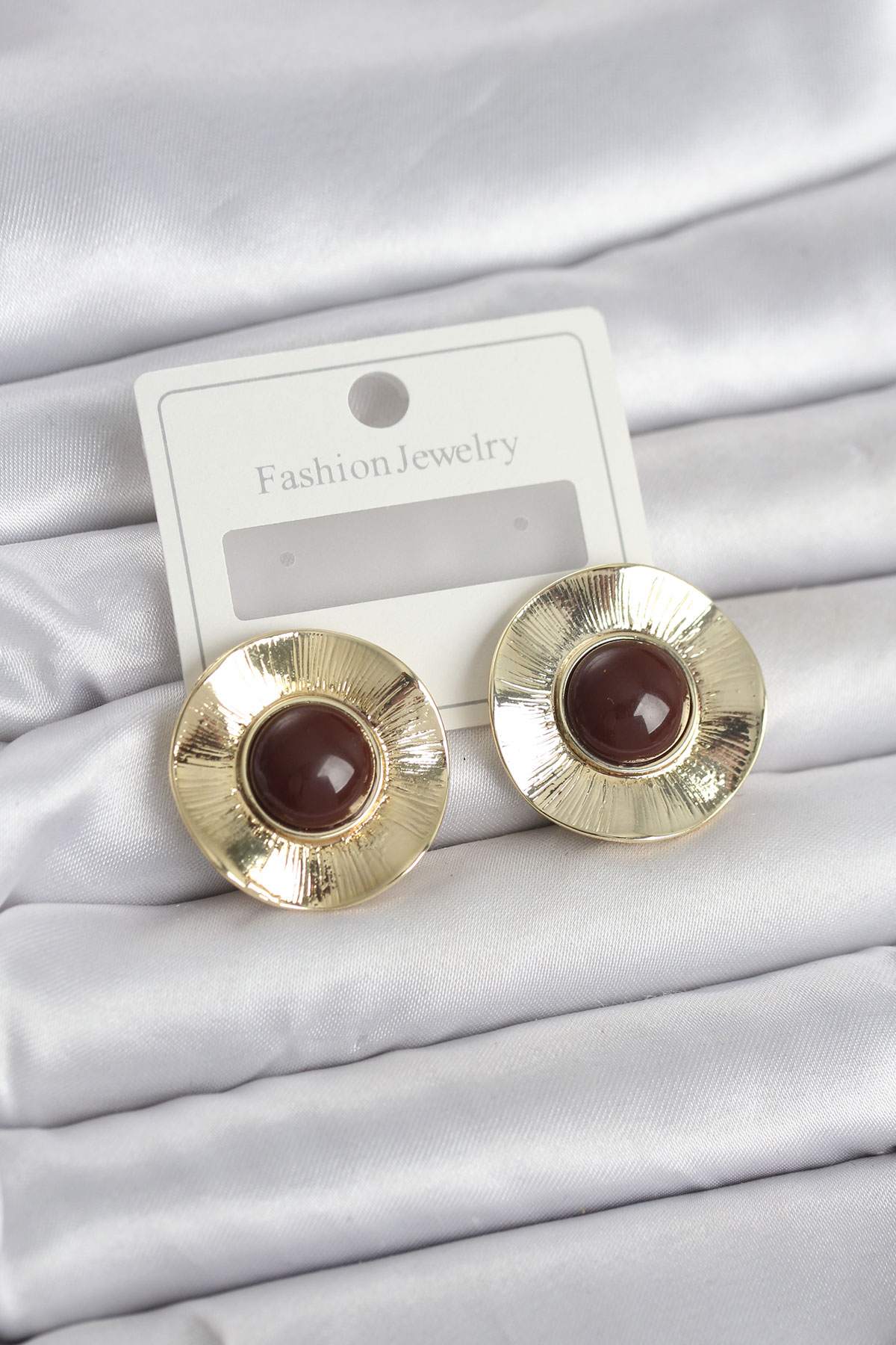 Vintage Model Kahverengi Gold Renk Pirinç Kadın Küpe TJ-BKP11663