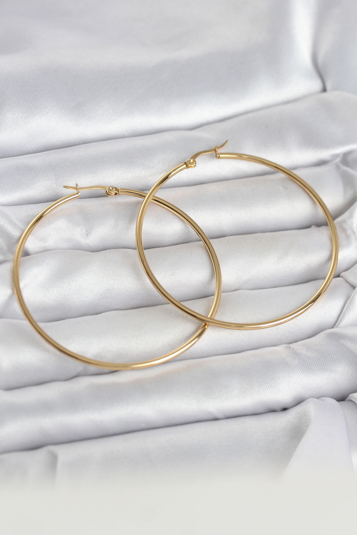 316L Çelik Gold Renk 60 mm Halka Kadın Küpe TJ-BKP11686