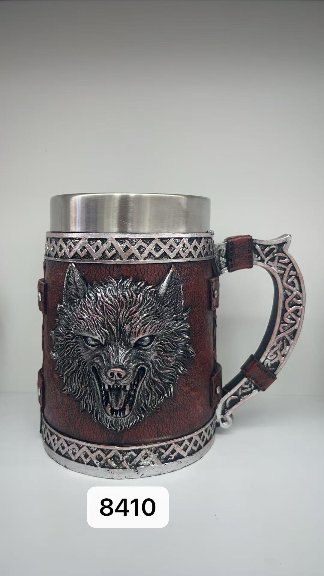 Büyük Boy Kurt Motifli Çelik Kupa Bardak Kod 8410