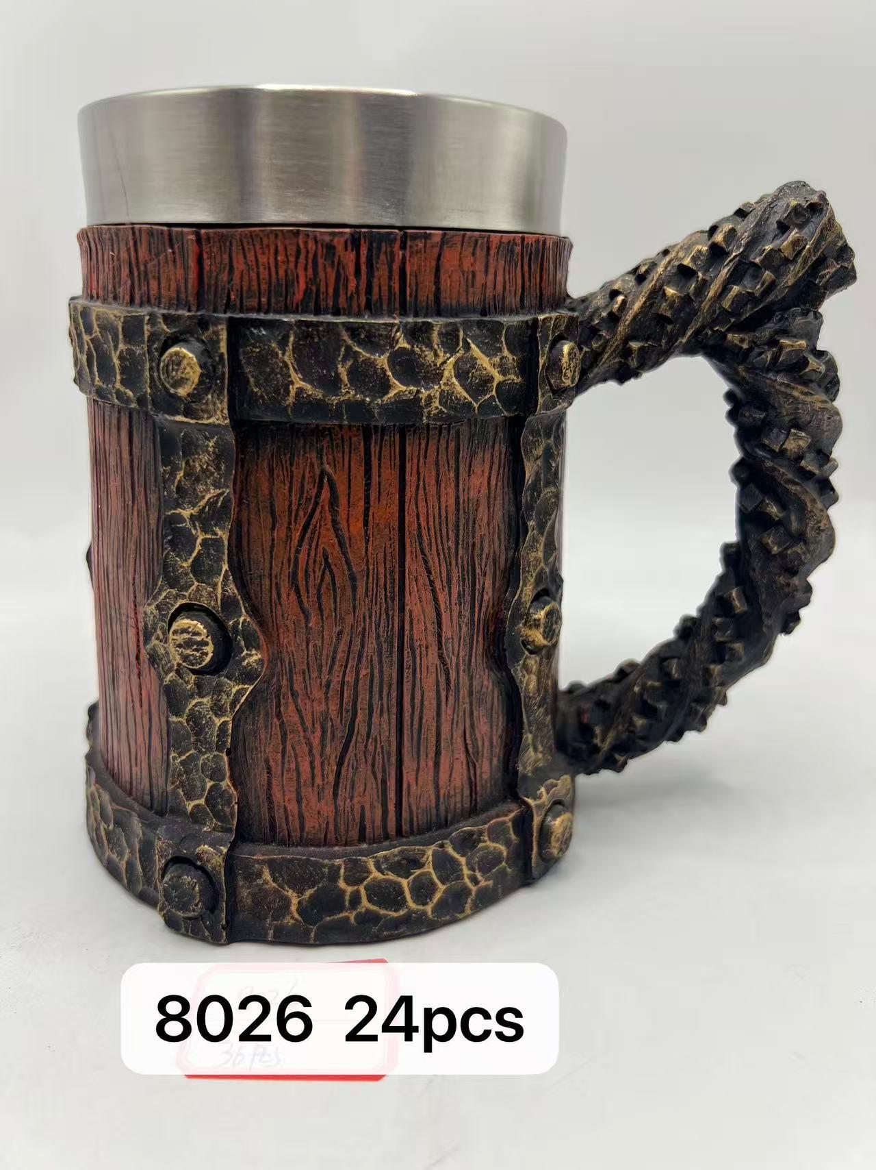 Büyük Boy Eskitme Motifli Çelik Kupa Kod 8026