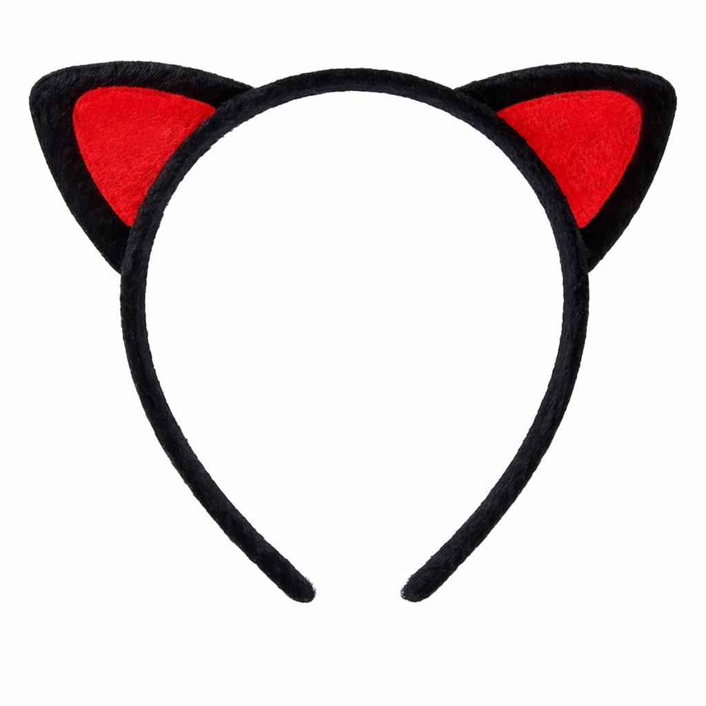 Peluş Kedi Kulak Taç Kırmızı Siyah – Çocuk Parti &amp; Kostüm Tacı