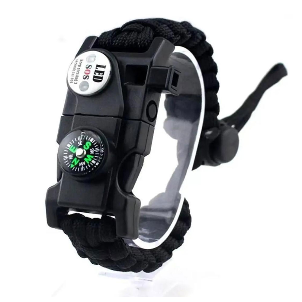 Pusula,Fenerli Yüksek Desibel Düdüklü Hayatta Kalma Kamp Bilekliği - SİYAH