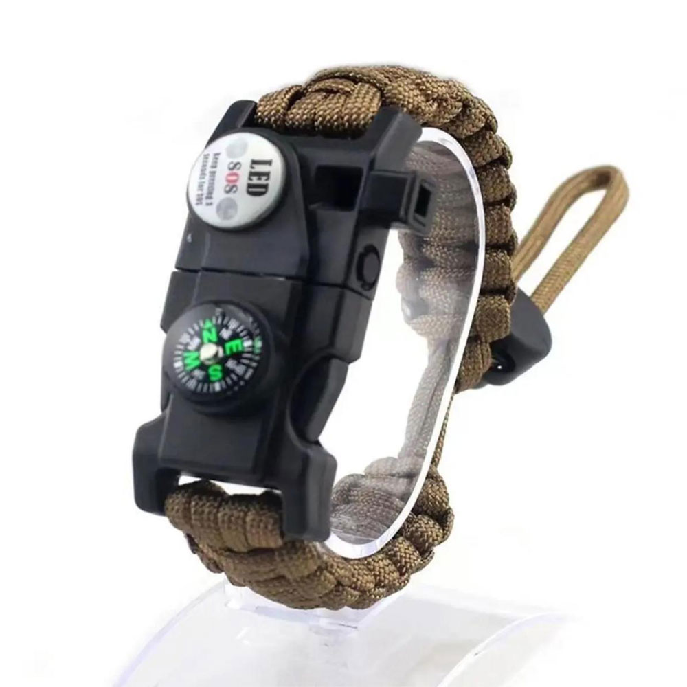 Pusula,Fenerli Yüksek Desibel Düdüklü Hayatta Kalma Kamp Bilekliği - KAHVERENGİ