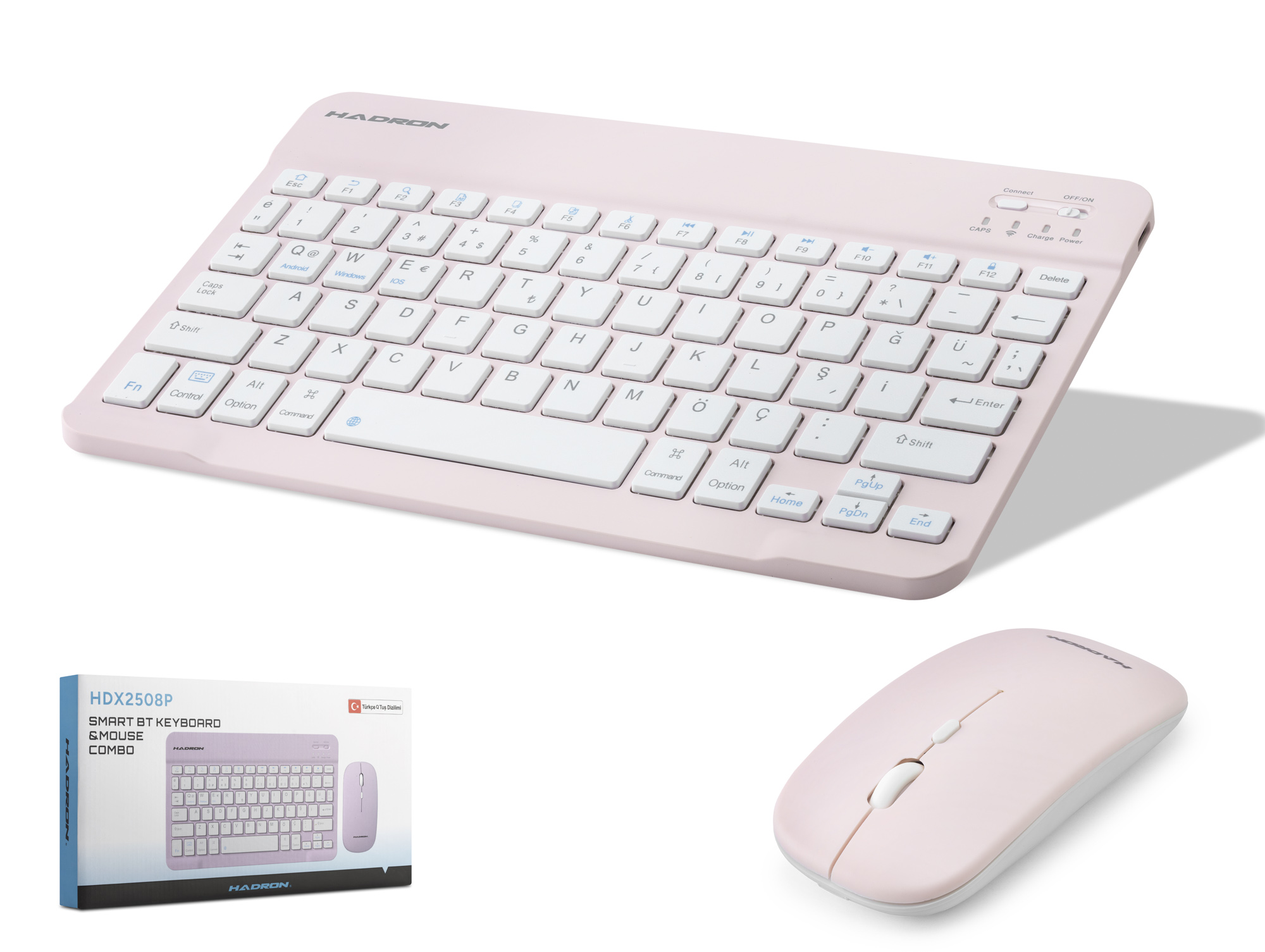 Kablosuz Bluetooth Smart Klavye Mouse Seti Şarjlı 1600 Dpi Pembe HDX2508P