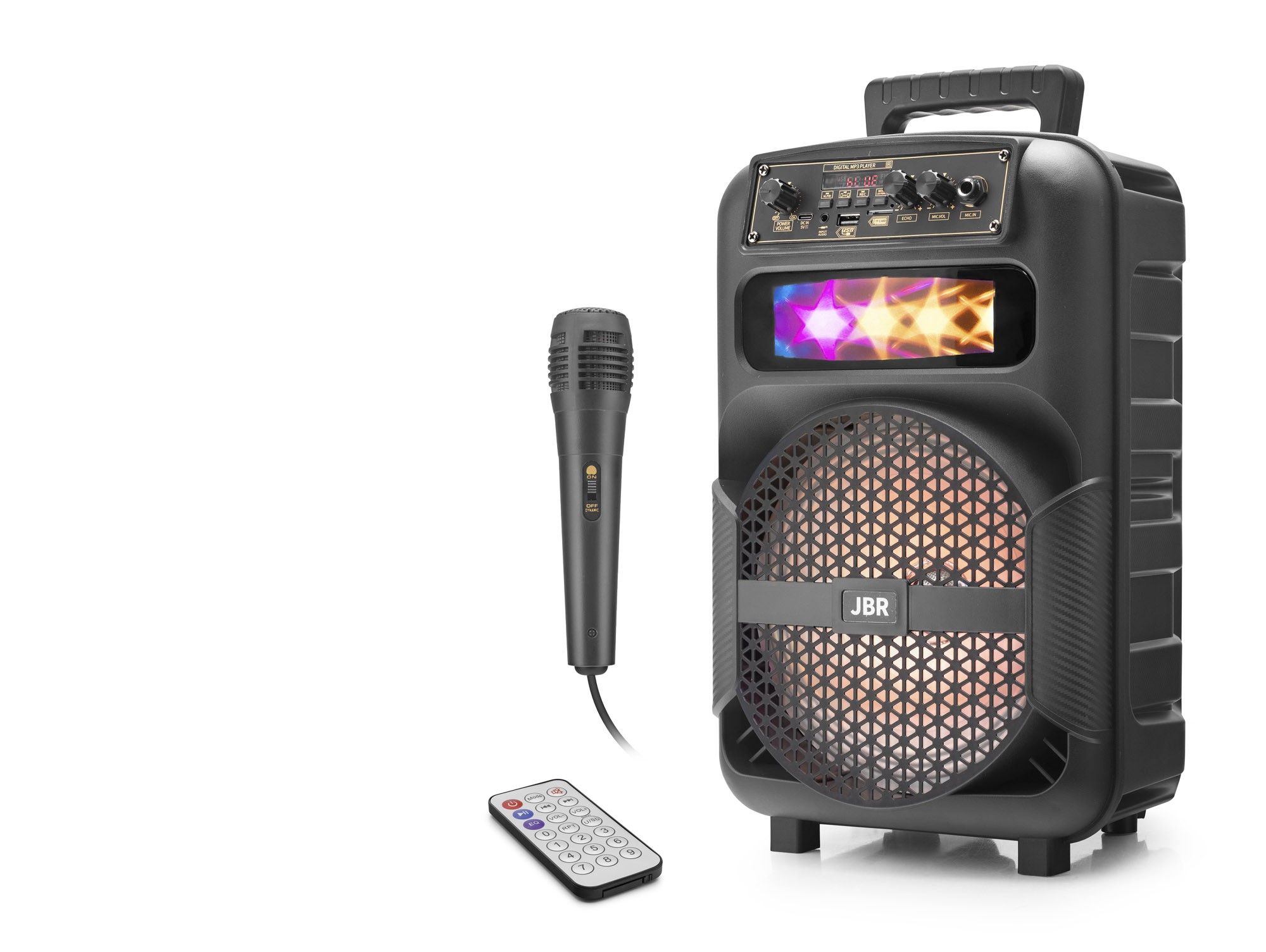 Evi̇mdeyokyok Karaoke Mi̇krofonlu Bluetooth Hoparlör Fm Radyo 10W 8 İnç Rgb Kumandalı Si̇yah Jbr007