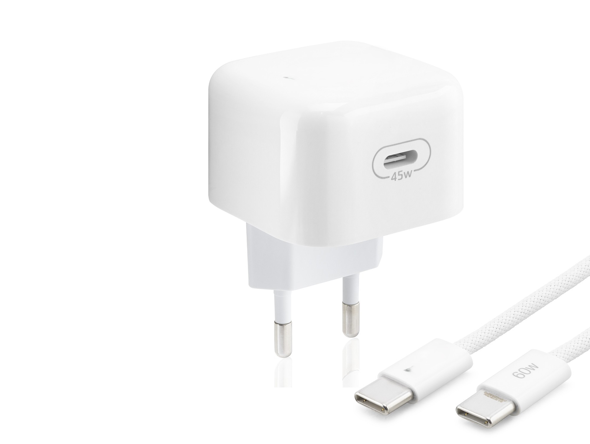 Evimdeyokyok Type-C Hızlı Şarj Seti 45W Type-C Adaptörlü 1 M Örgülü Kablolu Beyaz Nd1014