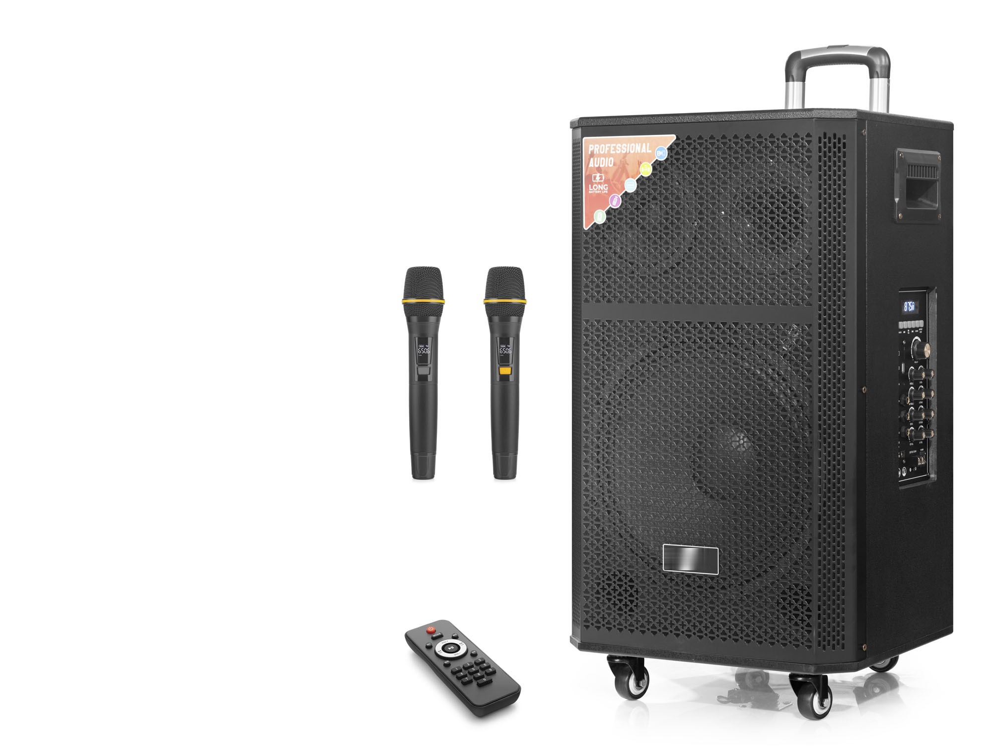 Evi̇mdeyokyok Çi̇ft Karaoke Mi̇krofonlu Bluetooth Hoparlör Fm Radyo 120W 12 İnç Kumandalı Ahşap Ndr412
