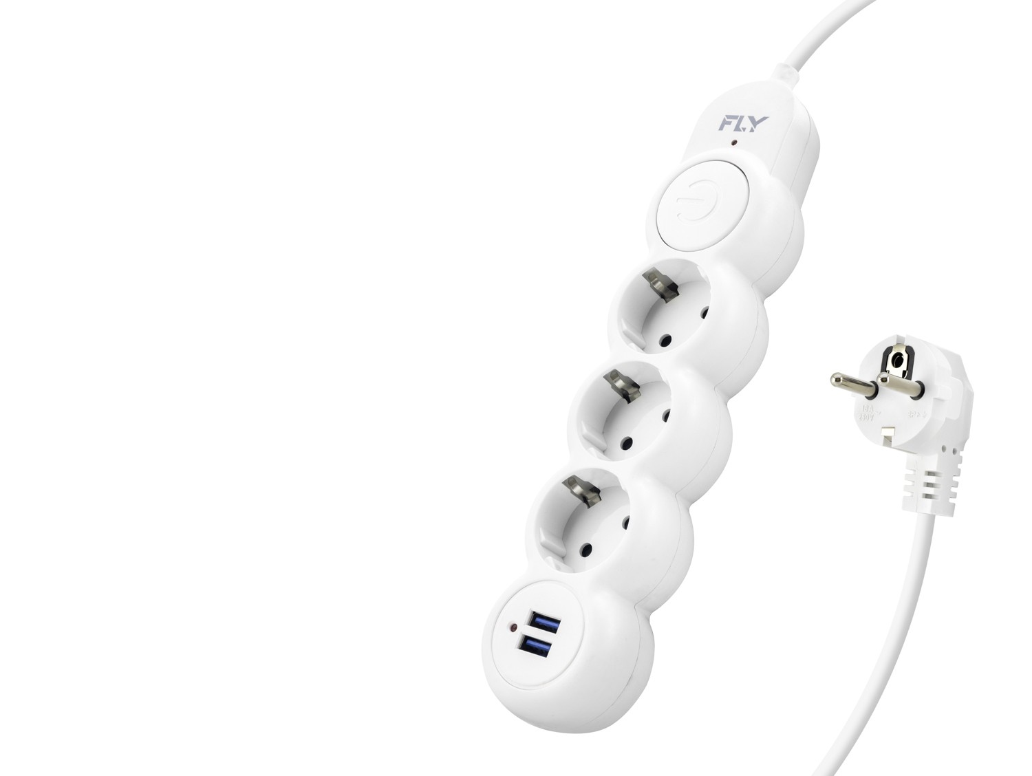 Termal Akım Korumalı Uzatma Kablosu 3 Priz + 2X Usb 2.1A Anahtarlı 2 M - Beyaz 3393-01