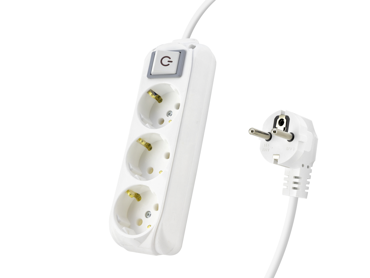Anahtarlı Topraklı Uzatma Kablosu 3X Priz 2 M - Beyaz 9230202