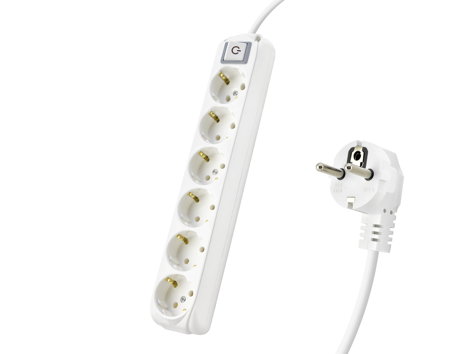 Anahtarlı Topraklı Uzatma Kablosu 6X Priz 2 M - Beyaz 9260202