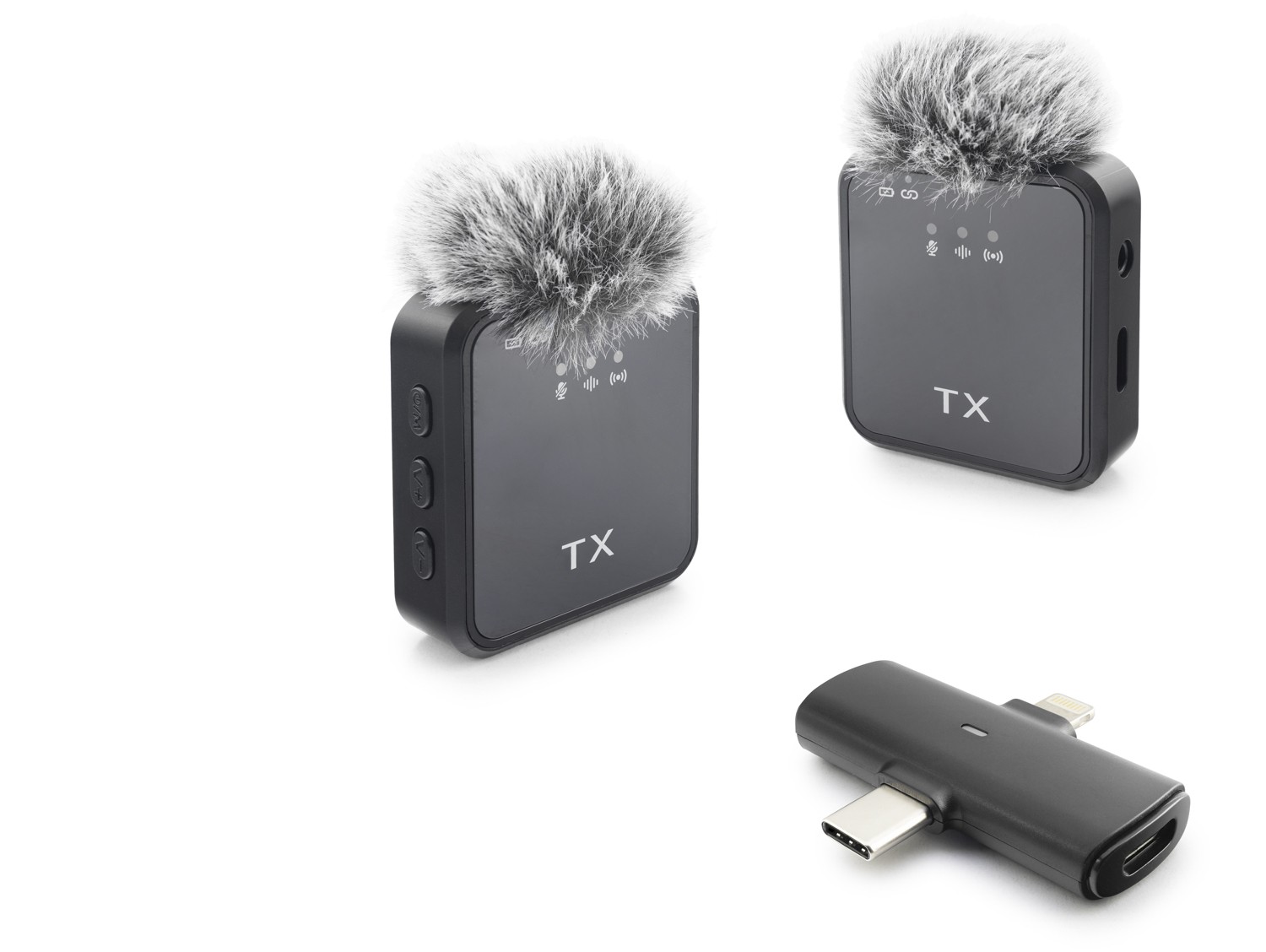 F15-2 Type-C + Lightning Kablosuz 2’Li Yaka Mikrofon Seti - Siyah