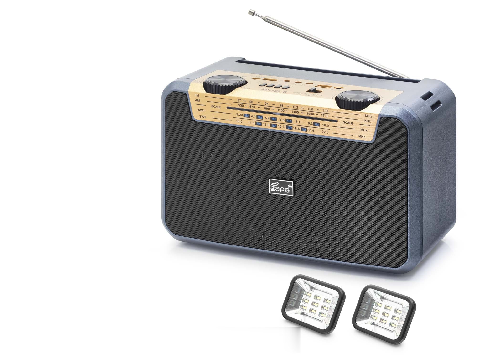 Bluetooth Fm Radyo Usb Tf Aux Solar Şarjli Çift Led Aydinlatmali Kamp Hoparlör FP397S