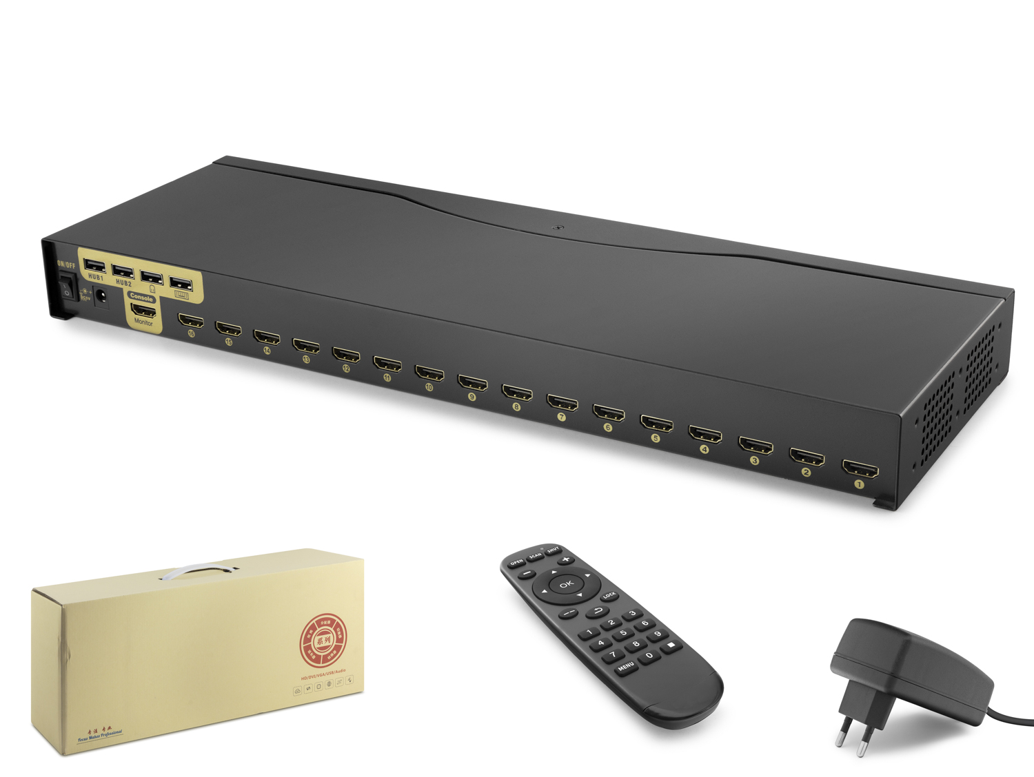 16 Port Hdmi Kvm Switch 16 In 1 Out + 4 Port Usb - Siyah HDX1379