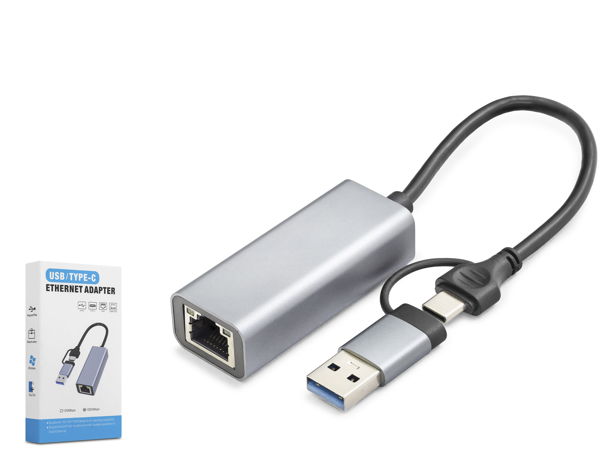 Evi̇mdeyokyok Usb 3.0 &Amp Type-C Ethernet Adaptör Gi̇gabi̇t - Gri̇ Hdx7863