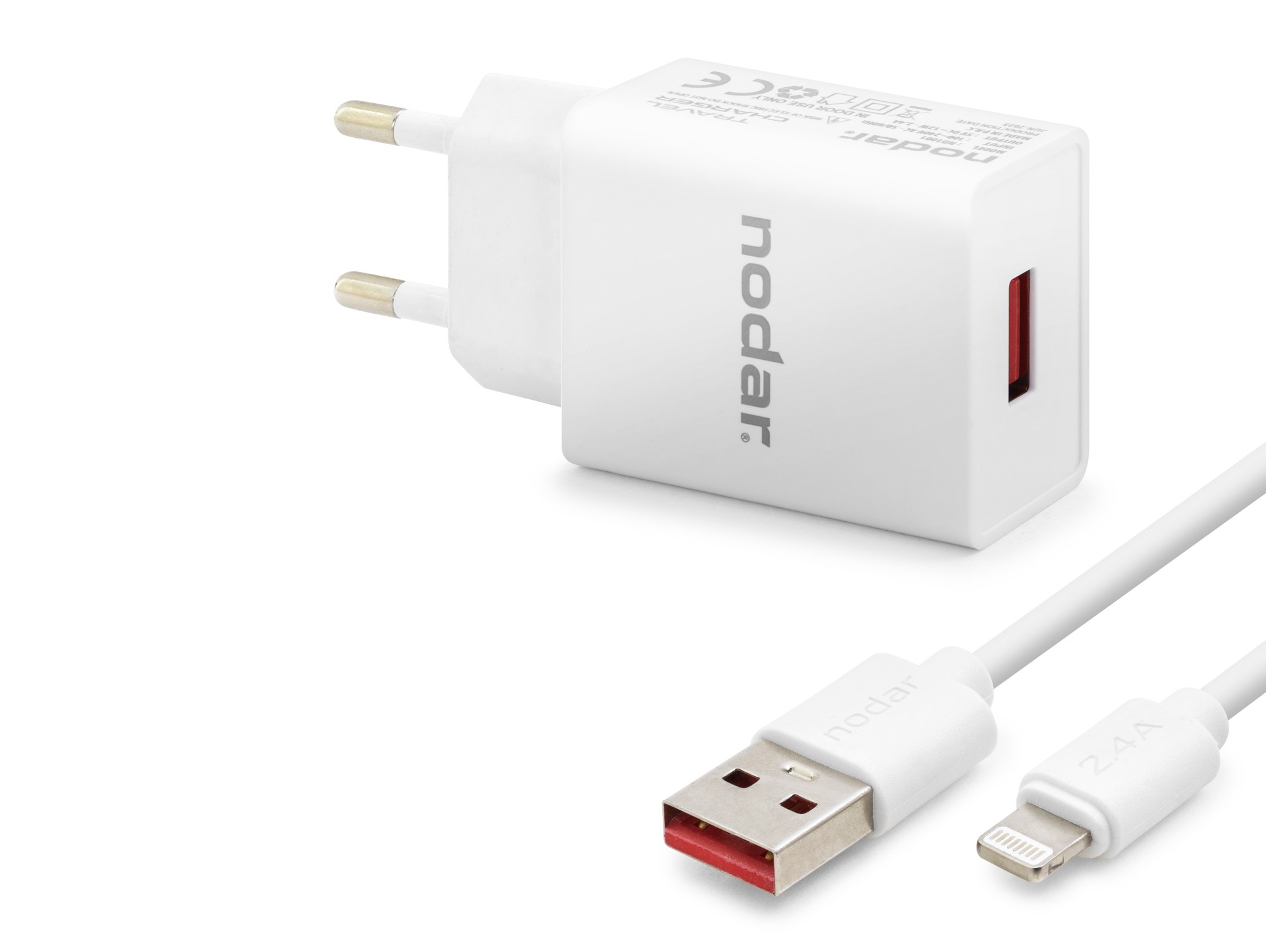 Evimdeyokyok Lightning Hızlı Şarj Seti 12W 2.4A Usb Adaptörlü 1 M Pvc Kablolu Beyaz Nd1001