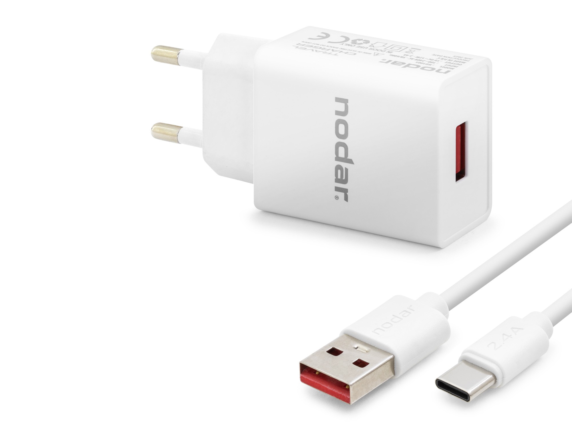 Evimdeyokyok Type-C Hızlı Şarj Seti 12W 2.4A Usb Adaptörlü 1 M Pvc Kablolu Beyaz Nd1005