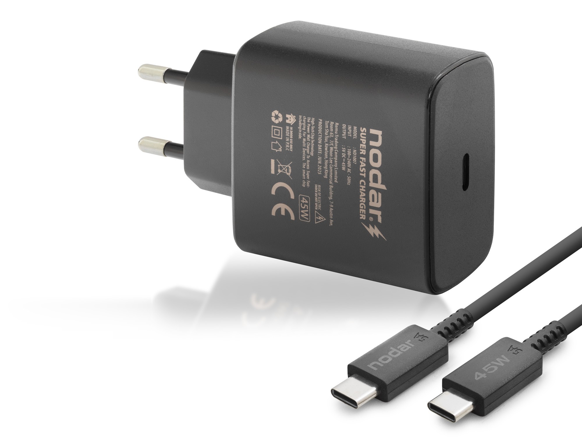 Evimdeyokyok Type-C Pd Hızlı Şarj Seti 45W Type-C Adaptörlü 1 M Pvc Kablolu Siyah Nd1007