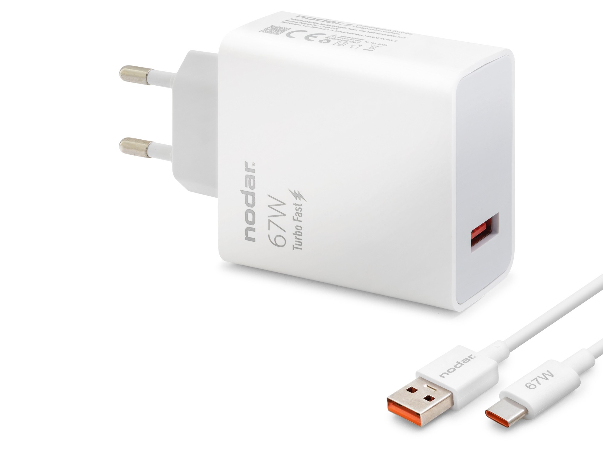 Evimdeyokyok Type-C Hızlı Şarj Seti 67W Usb Adaptörlü 95 Cm Pvc Kablolu Beyaz Nd1008