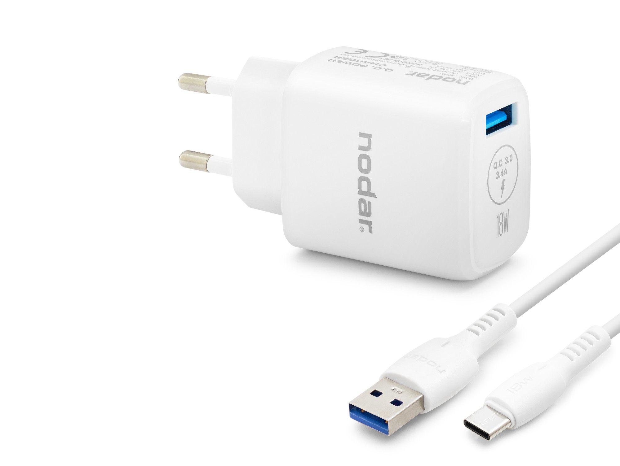 Type-C Qc 3.0 Hızlı Şarj Seti 18W 3.4A Usb Adaptörlü - Beyaz ND1010