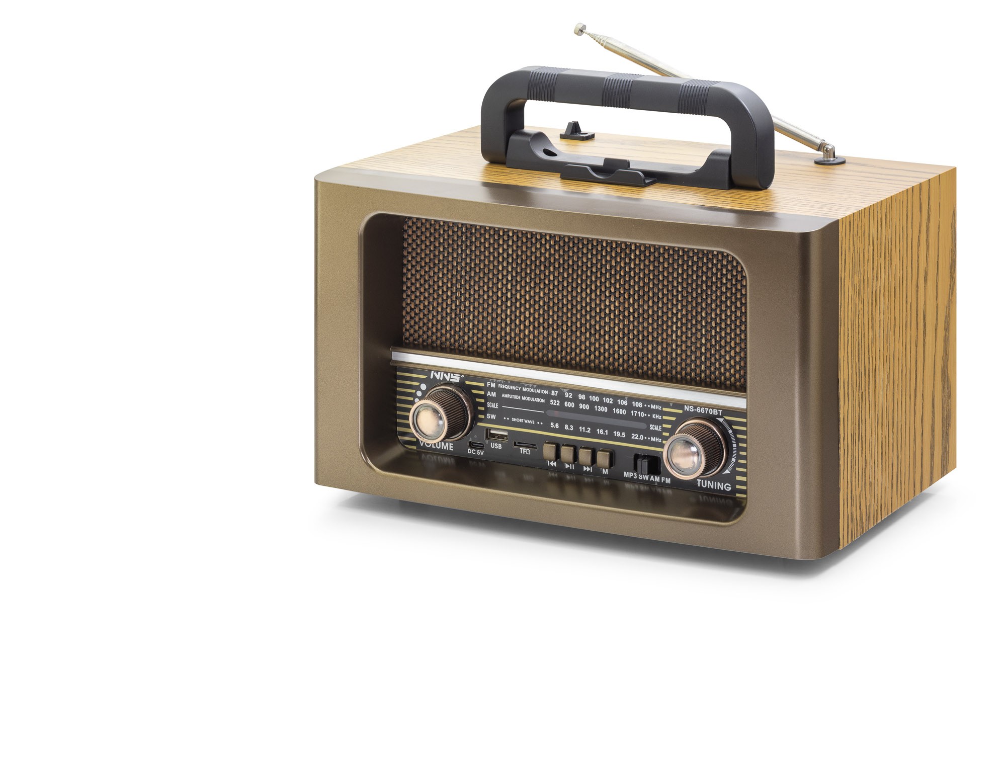 Bluetooth Nostaljik Hoparlör Fm Kumandalı 31 X 17.7 X 19.9 Cm NS6670BT